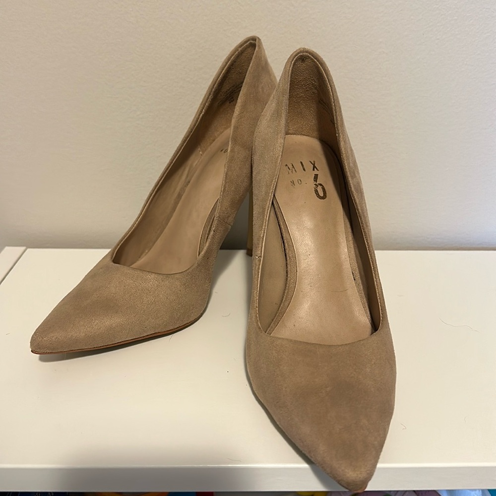 Tan suede heels, size 6.